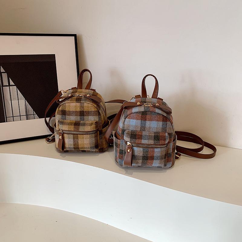 Women's Bag Autumn and Winter New Fashion Versatile Simple Suede Backpack Feminine Retro College Checkered Backpack