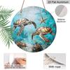 Vintage Sea Turtles & Starfish Metal Wall Art – 2D Flat Round Aluminum Sign with Oceanic Blue Background, Coral Reef Design, Indoor Decor for Living