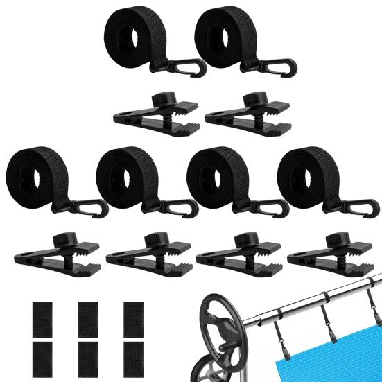 Pool Cover Reel Attachment Kit Universal Pool Solar Cover Straps Clips Adjustable Solar Blanket Fastening Kit with Straps Clips Fasteners