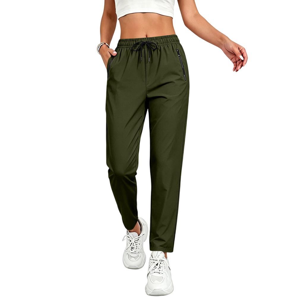 Damen Freizeit Hose mit elastischem Bund Leichte Sommerhose mit Taschen Kordelzug Jogger Stil Lockerer Schnitt