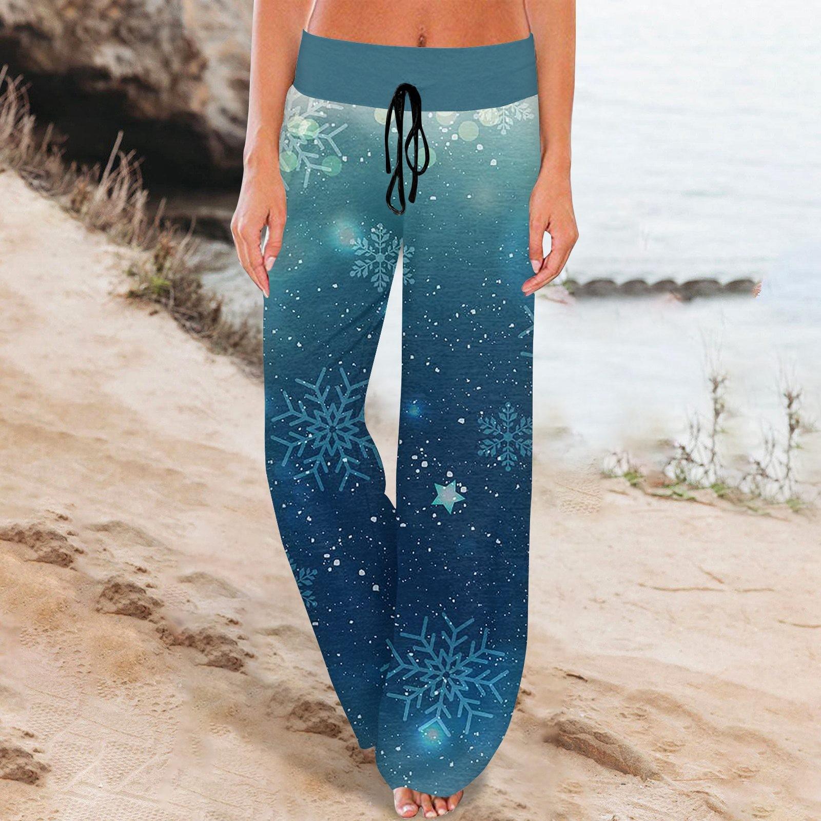 

Женские удобные пижамные штаны с карманами и рождественским принтом, широкие брюки на завязках XXL