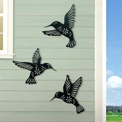 3D Metal Hummingbird Wall Art Decoration Hollow Iron Bird Sculpture Wall Statue Ornament Home Yard Lawn Decoration