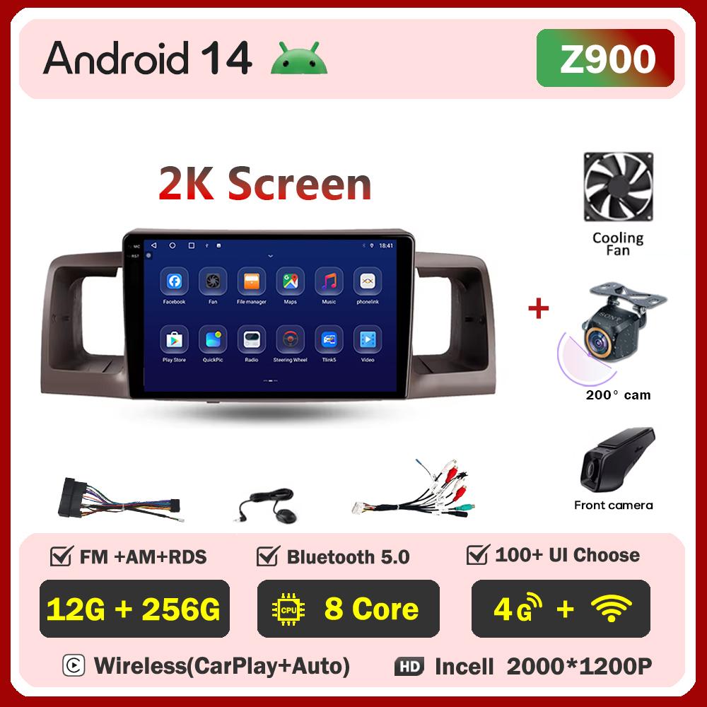 Android 14 For Toyota Corolla E130 E120 2000-2004 Car Multimedia Video Player Carplay Screen Intelligent Systems GPS Navigation