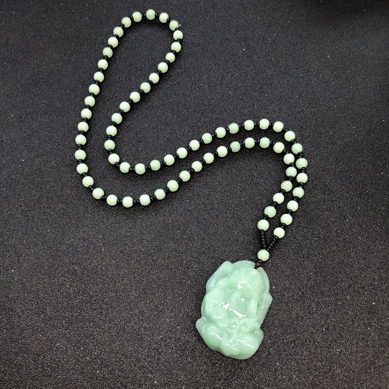 Retro eenvoudige imitatie jade lange ketting heren en dames veelzijdige trui ketting jadeiet kralen ketting hanger met sieraden