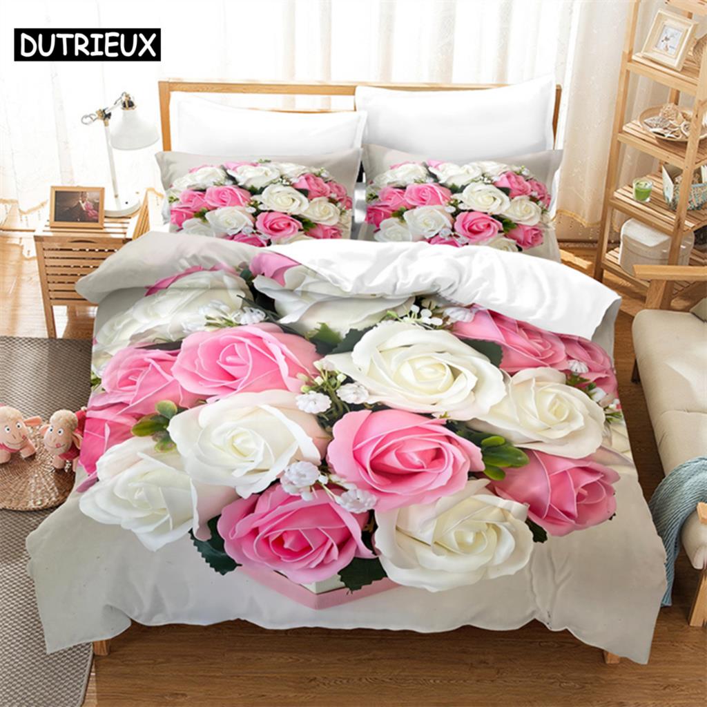 Luxury Rose Queen Bedding Set Duvet Cover Set Bedding Comforter Bedding Sets Bed Linen King Size Duvet Cover Bedding Set