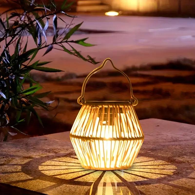 Solar Hand Woven Bamboo and Rattan Pendant Light,for Decorative Lighting In Courtyards Garden,solar Outdoor Garden Pendant Light