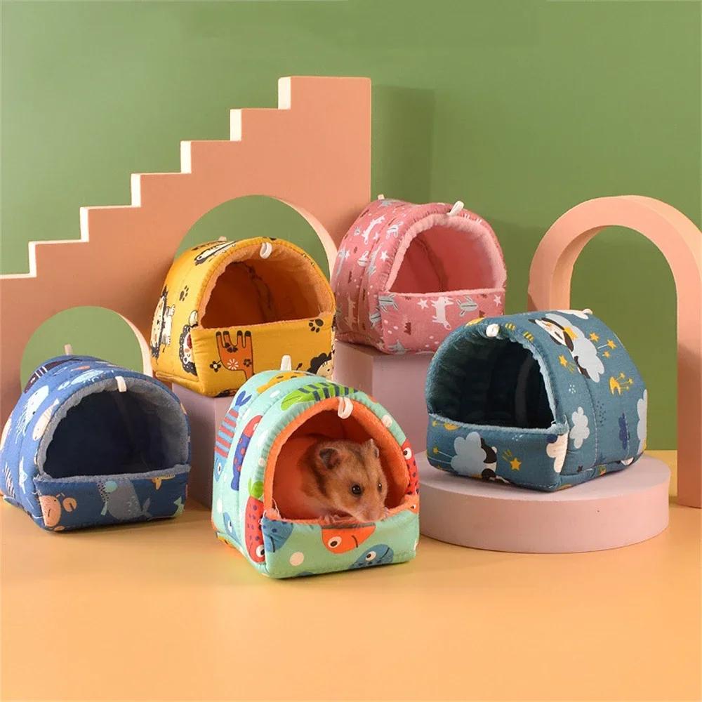 Cute Cartoon Rabbit Hamster Nest Small Animal Sleeping Bed Winter Warm Velvet Mat Pet Cage Accessory for Guinea Pig Mice Rat