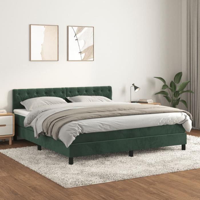 3141494 vidaXL Lit à sommier tapissier et matelas Vert foncé 160x200cm Velours