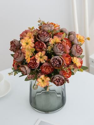 Artificial Flowers Tea Bud Rose Peony Wreath Wedding Wall Bridal Bouquet Home Room Table Garden Diy Gift Archway Decoration Prop