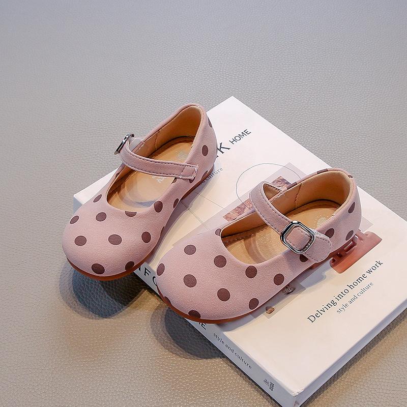 

Girls Leather Shoes Princess Style 2025 Spring Autumn Children Dance Shoes Soft Sole Round Toes Kids Flat Shoes Polka Dots Sweet 24 фиолетовый