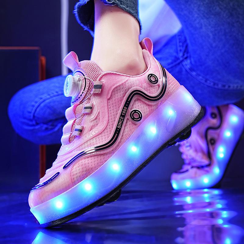 New Double-wheel Runaway Shoes, Boys and Girls Pulley Shoes Can Be Collected Variant Shoes, Skates with Lights, Luminous Shoes Manufacturers