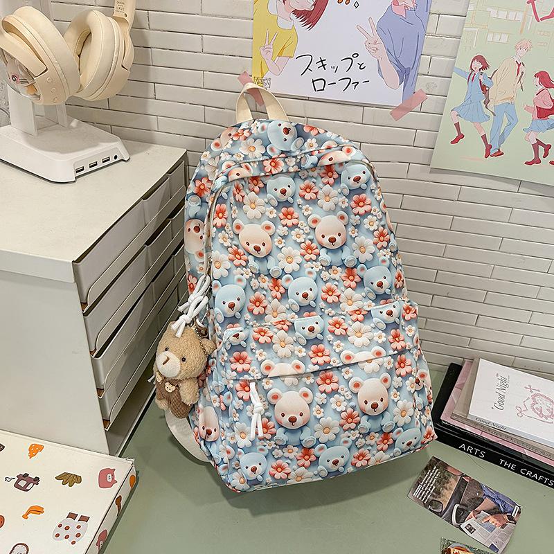 School bag Korean version ins cute cartoon bear print element ulzzang versatile soft girl flower back