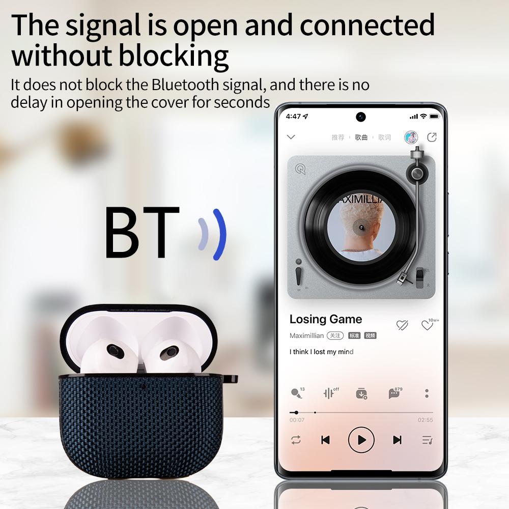 Für Apple AirPods 4 Gewebte Textur Wasserdichte PC-Hülle mit Karabiner Kopfhörer-Schutzhülle