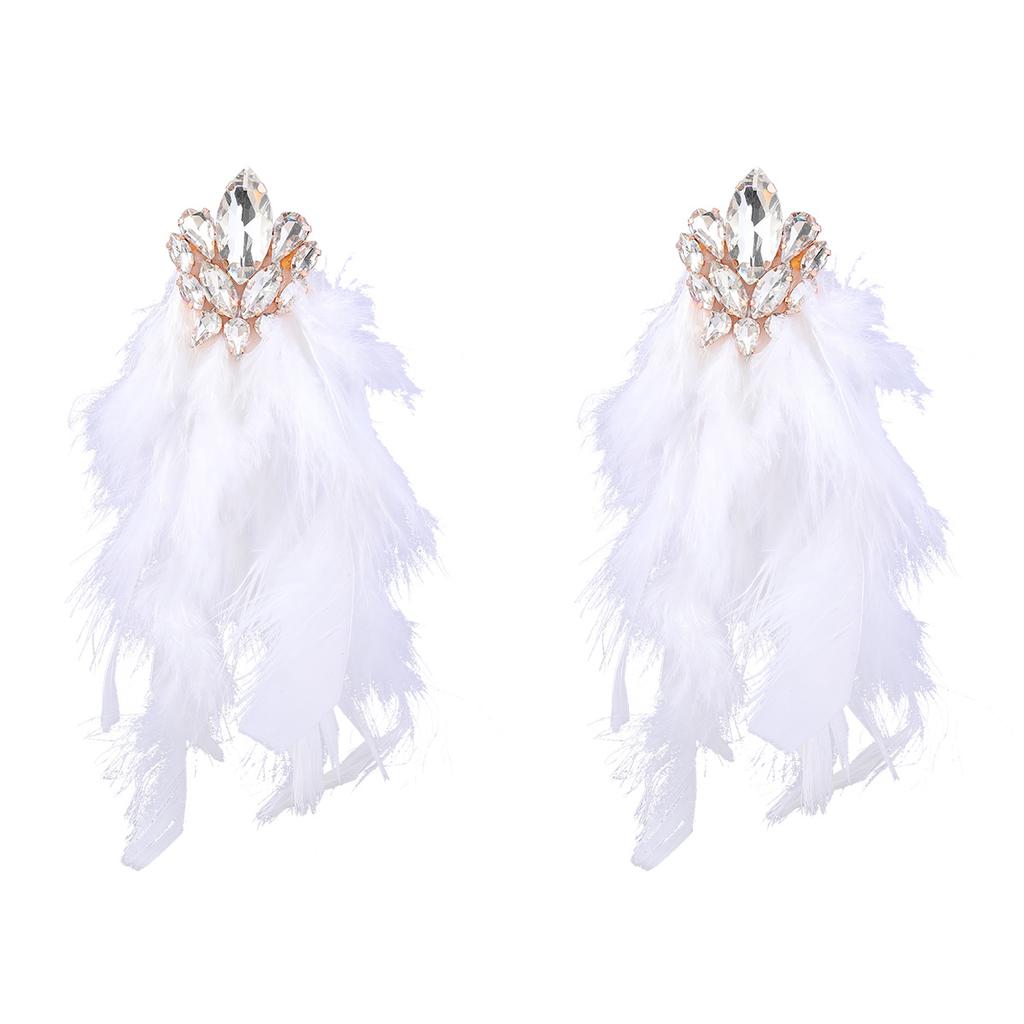 Exaggerated Floral Long Feather Tassel Earrings for Women, An Artistic Ear Accessory.