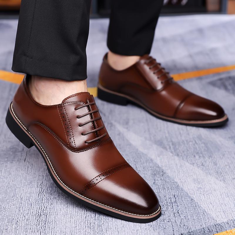 Men Leather Shoes Lace Up Business Dress All-Match Casual Shoes Outdoor Shock-Absorbing Footwear Wear-Resistant Big Size 48