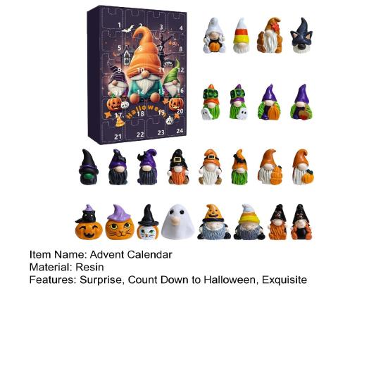 2025 Halloween Advent Calendar for Kids Adults 24 Days Countdown Calendar with Gnome Dolls Collectible Resin Miniature Figures for Holiday Gifts