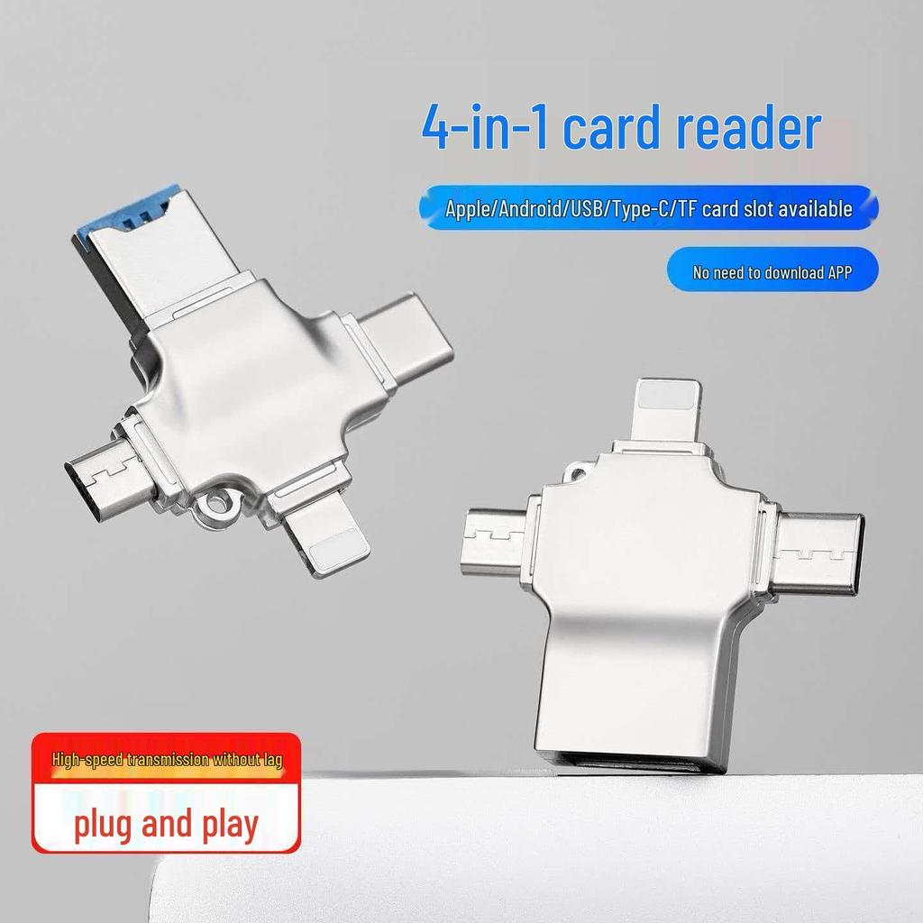 Universal 4-in-1 USB Adapter Card Reader for Apple, Android, Type-C Devices & TF Memory Cards