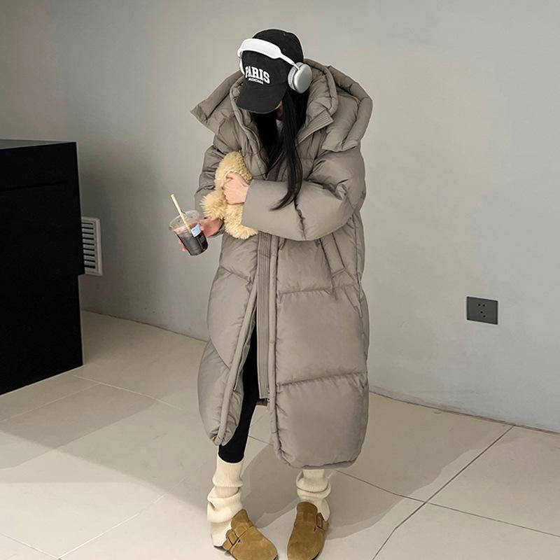 Fashion extended down jacket women's 2024 winter double placket thickened large quilt white duck down knee jacket tide