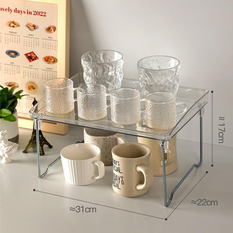

Fold Transparent Acrylic Storage Shelf Minimalist Kitchen Desktop Organizer Rack Home Tableware Cup Holder Organizing Shelf Gift