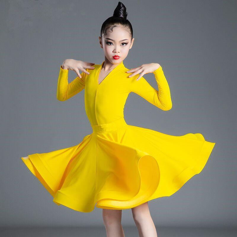 Children's Latin Dance  Girls' Dance Practice Dress Latin Dance Dress Long Sleeve Competition Split Dress Women's Perfo
