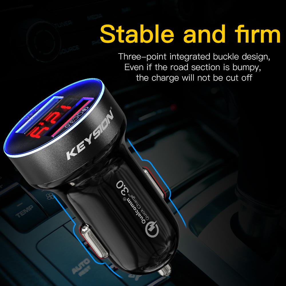 KEYSION Dual USB Quick Charger QC 3.0 LED Display Smart Car Charger For iPhone Samsung Xiaomi Huawei