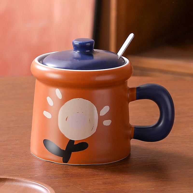 Underglaze color with lid ceramic mug coffee cup women high value office drinking cup women Internet celebrity water cup