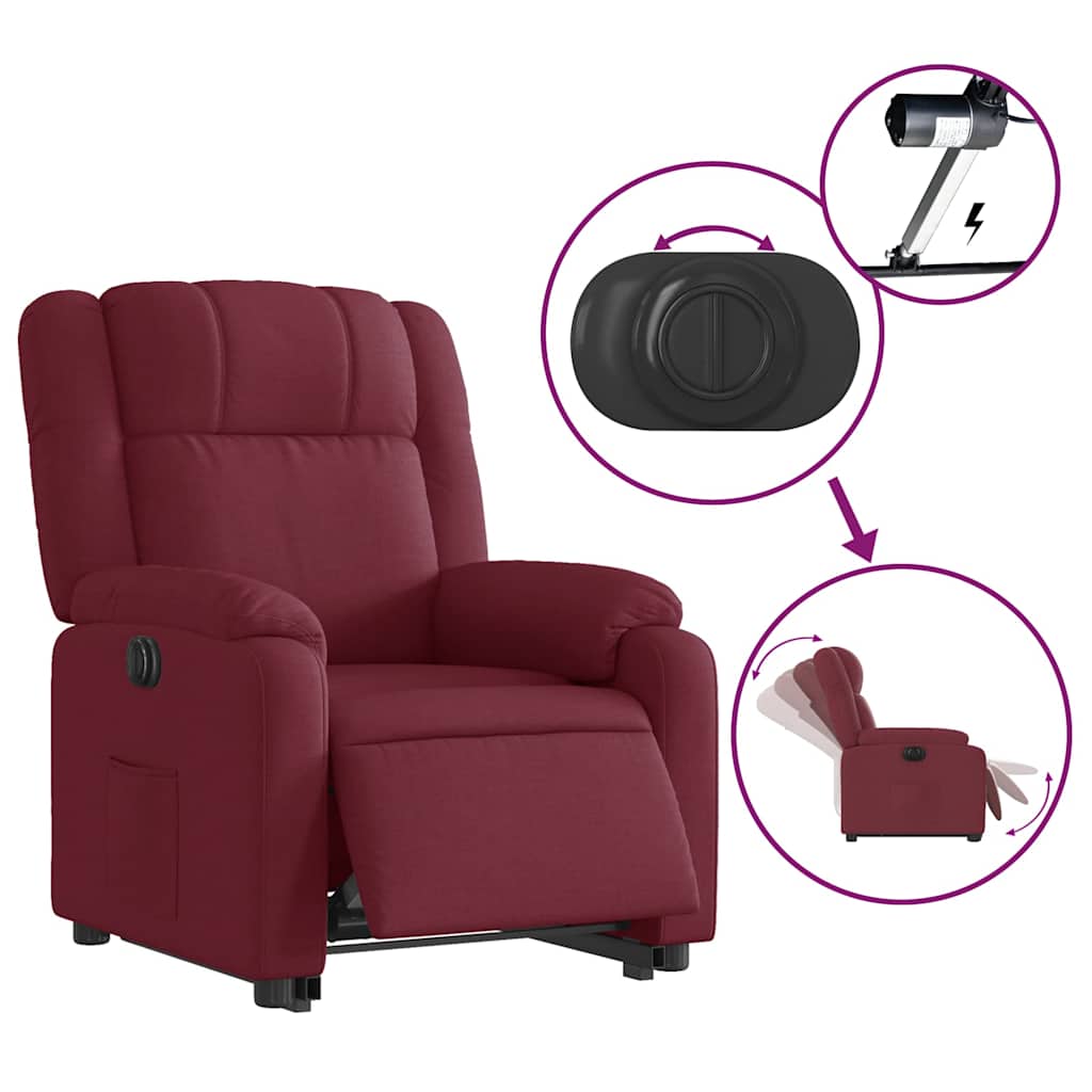Electric Recliner Chair with Rising Function Burgundy Fabric