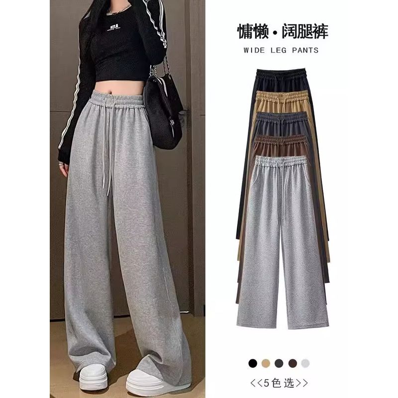 

Gray Thin High Waist Drooping Pure Cotton Casual Loose Pants Black [not Fleece-lined] Regular L