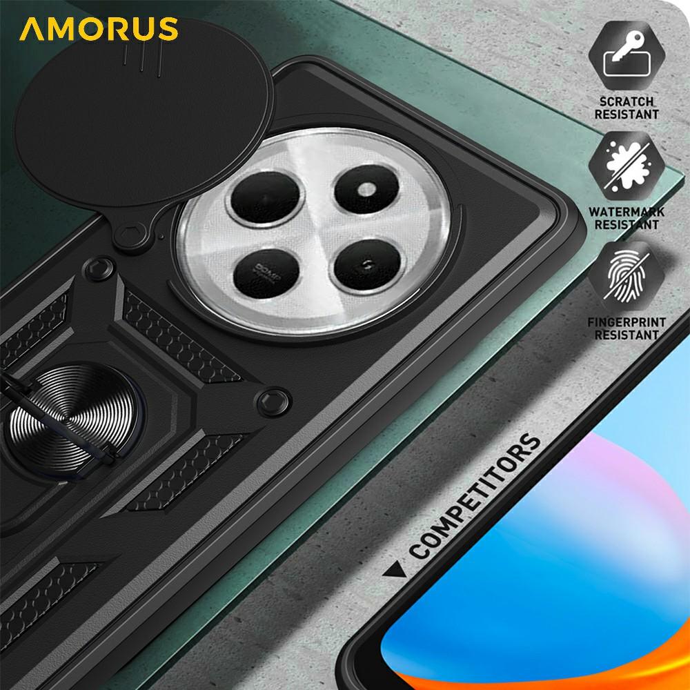 AMORUS Kickstand Case for Xiaomi Poco C75 4G/Redmi 14R 5G/14C 4G PC+TPU Phone Cover with Camera Lens Slider