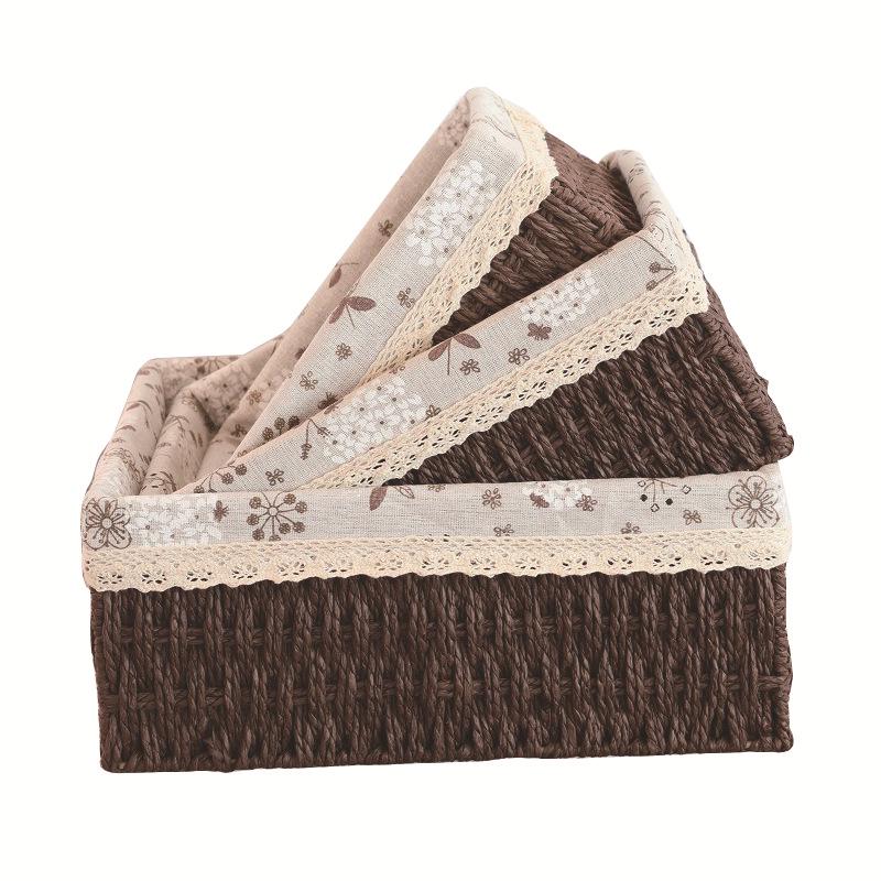 Woven Rattan Storage Basket with Lid - Snack, Sundries & Key Organizer