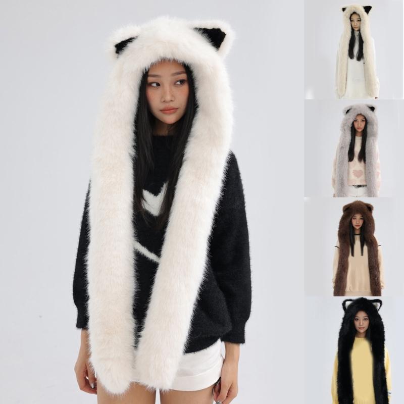 Thicken Warm Scarf Hat Lovely Foxs Ears Women Hat Outdoor Earflap Children Hat for Winter Warmth and Fashionable Look