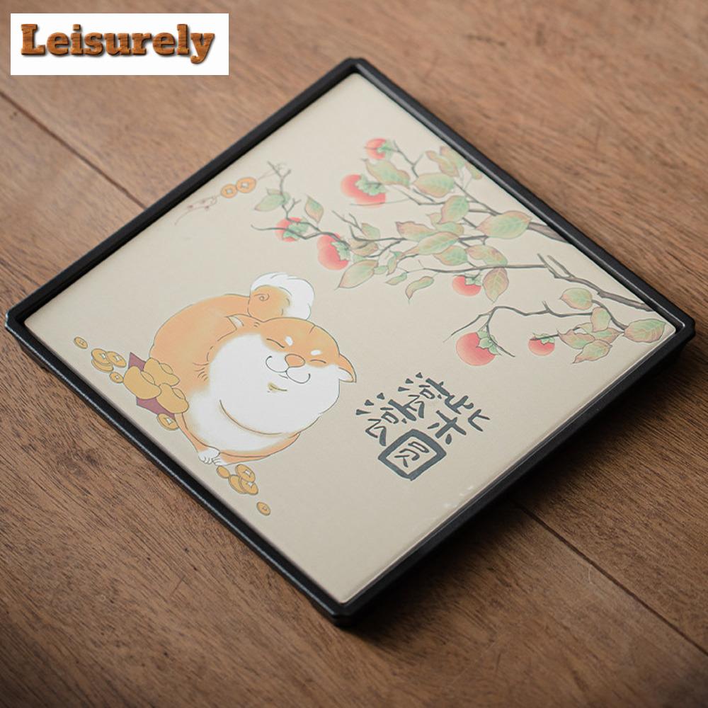 Cute Cat Water Absorbing Tea Tray Vintage Cutlery Organizer Tea Board Household Dishes for Serving Tea Items Supplies Craft Gift