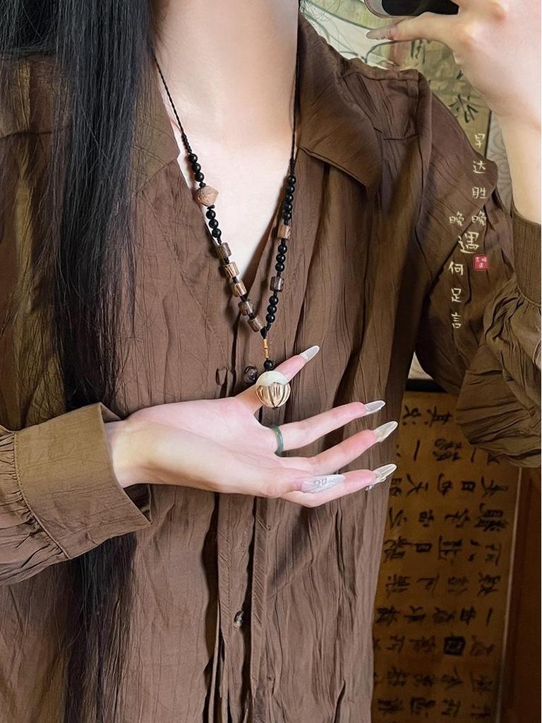 Hand-Woven Pine Nut Wood Bead Necklace - Chinese Retro Style Versatile Fashion Accessory