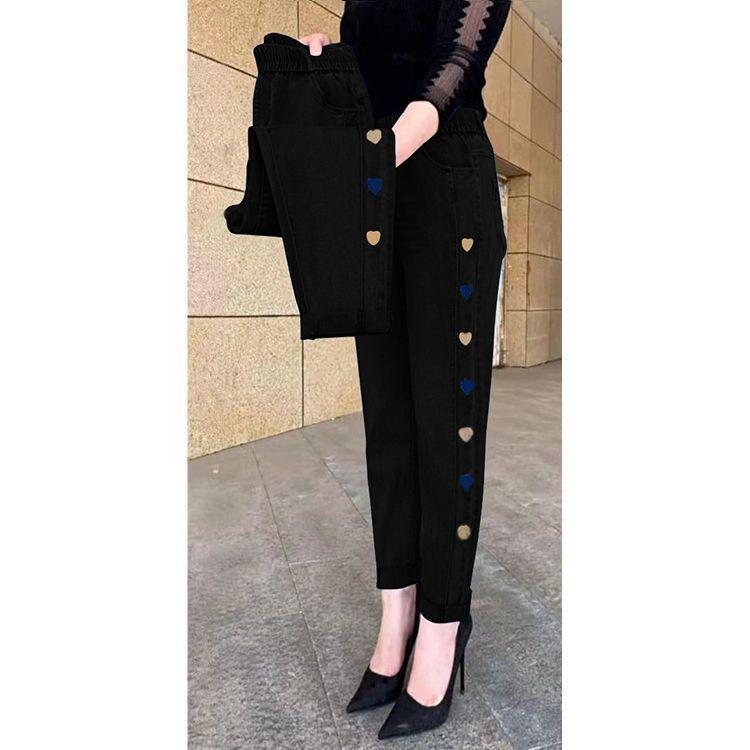 Trendy High-Waisted Elastic Denim Harem Pants for Middle-Aged & Elderly Mothers - Lightweight Spring/Summer Style