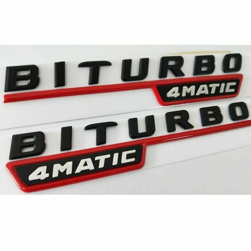 knbfq10 1pcs 3D Sliver Chrome Gloss Black BITURBO 4MATIC Letters Badge Emblem Sticker for MB