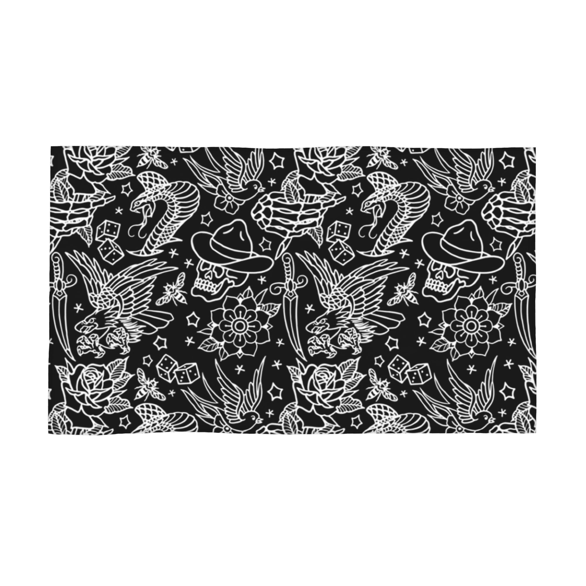 

American Traditional Tattoo Flash Print Soft Face Towel Quick Dry Pool Bath Cotton Towels Absorbent W40*H60(CM)