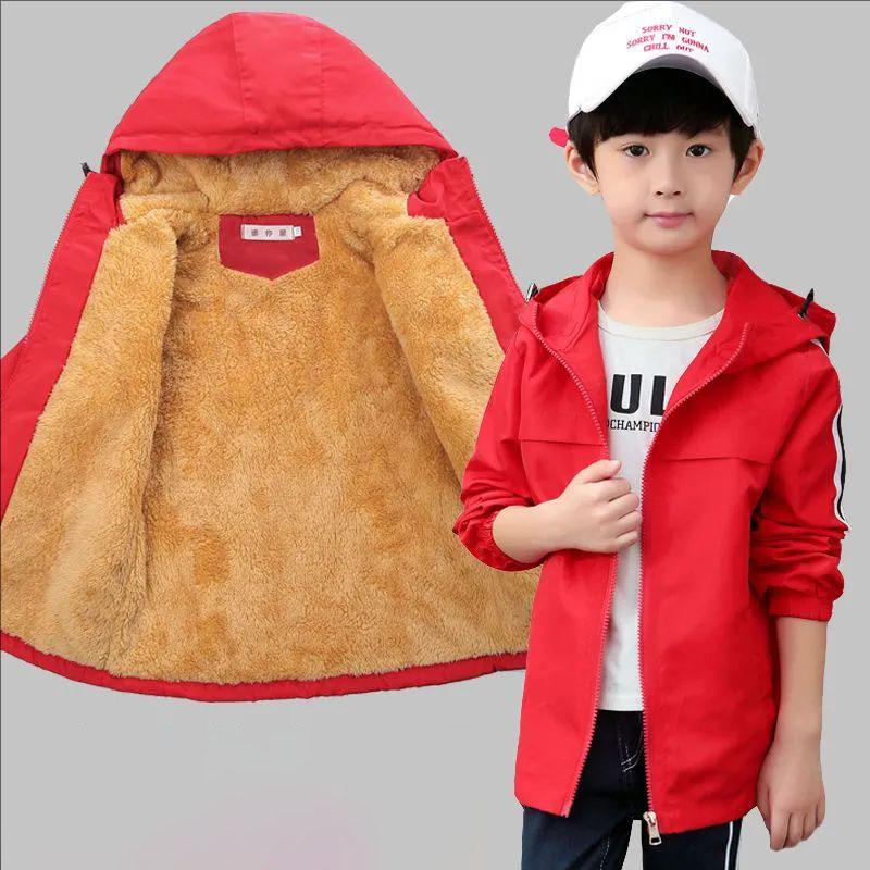 Autumn Waterproof Windproof Children's Clothes Fleece Coat Boy Outerwear Sport Double-sided Wear Jacket Plus Size