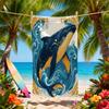 Ornate Whale Ocean Wave Beach Towel Nautical Art Print Quick Dry Sandproof Absorbent Towel for Beach Summer Vacation