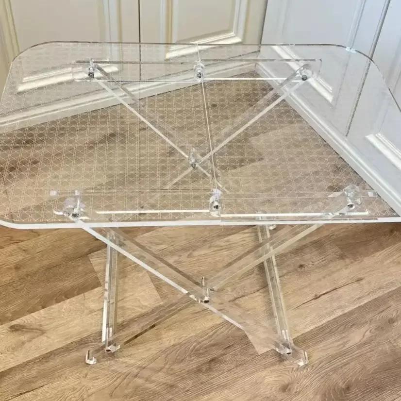 Acrylic Coffee Table Portable Folding Square Dining Table Nordic Luxury Aesthetic Multifunction Room Living Bedroom Furniture
