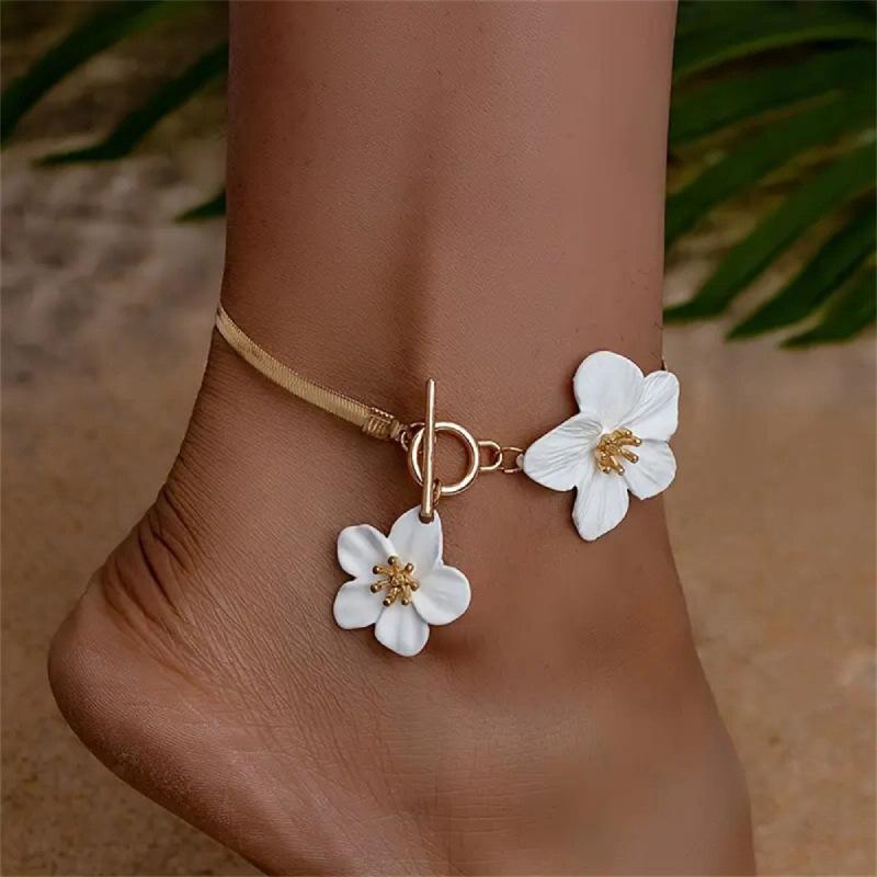Fashion Metal Flower Pendant Anklet For Women Bohemian Vintage Gold Color Flower Tassel Ankle Chain Summer Beach Foot Jewelry
