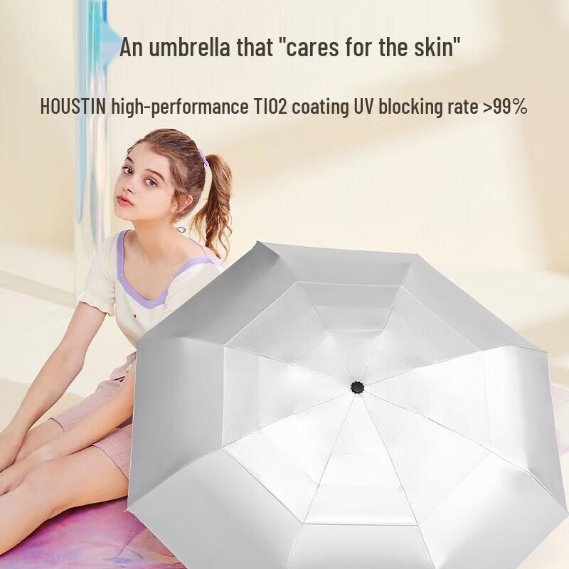 ZUODU Automatic Three-Fold Double-Layer Titanium Silver Sunshade Umbrella