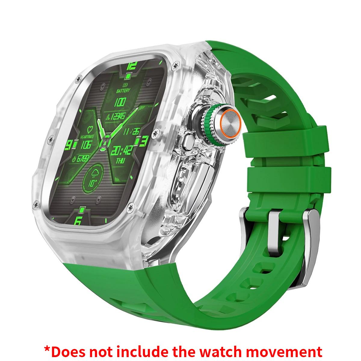 

Luxury Mod Kit for Apple watch Ultra 3/2/1 49mm Sport Rubber Strap+Case for Iwatch ultra 49mm Transparent Glacier Case Refit Kit Ultra 3 2 1 49MM