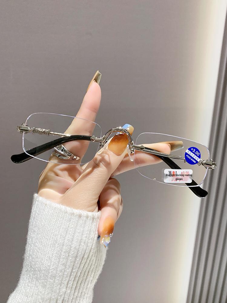 Frameless Anti-Blue Light Retro Reading Glasses: Unisex Small Square Business & Casual Style