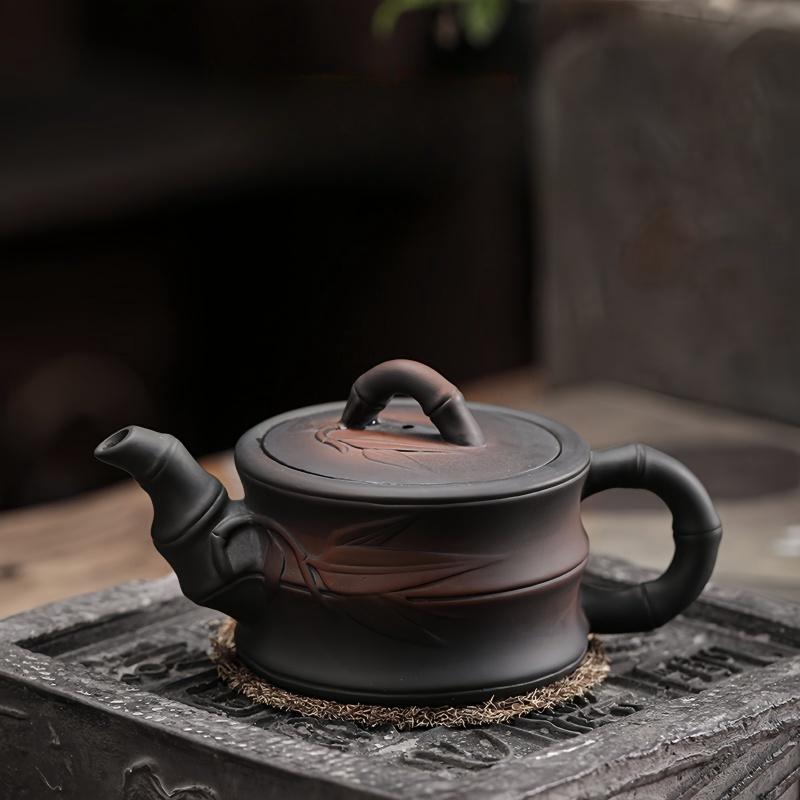 Tetera de bambú de cerámica morada Jianshui, pintada a mano, con relieve antiguo, tetera para el hogar, juego de té Kungfu