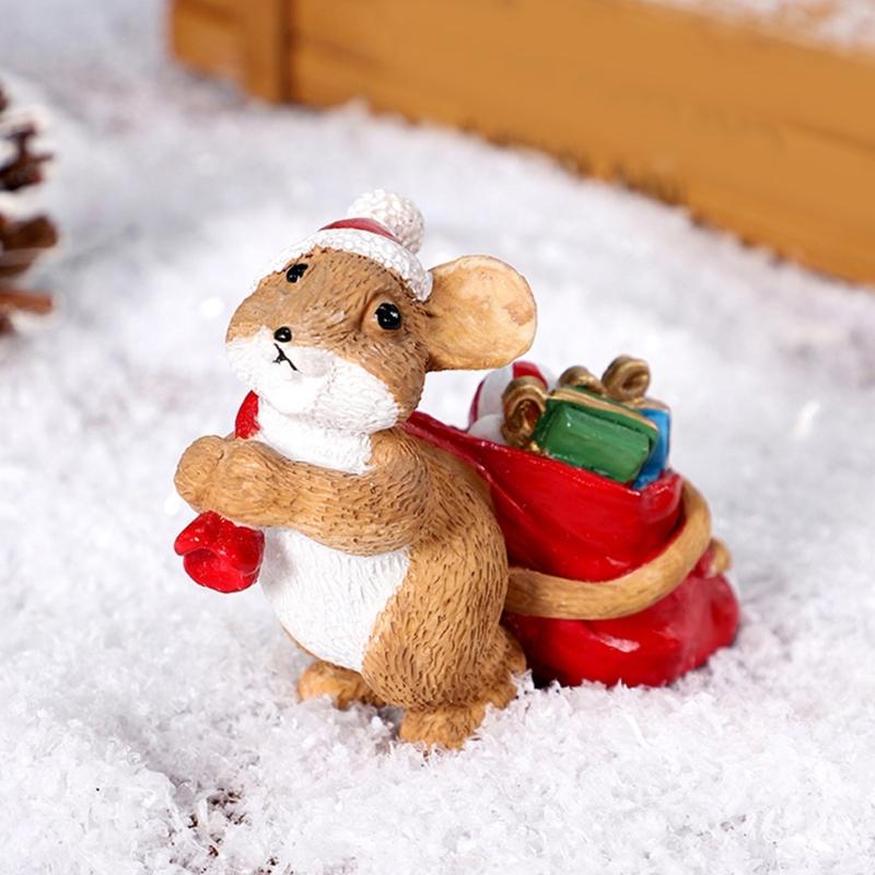 Charm Mouse Resin Decoration Mouse Sculpture for Adding Festival Touch to Home or Office Miniature Christmas Models