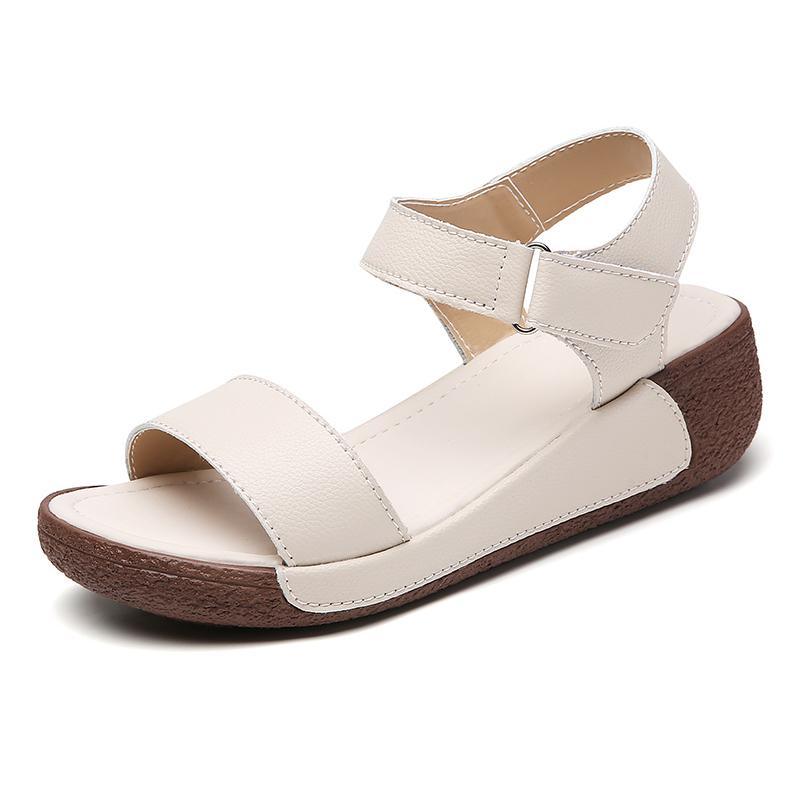 

Women s Sandals Genuine Leather Velcro Strap Thick Sole Sandals for Outdoor Office Traveal Holiday Seaside Beach Mother Sandals 41 бежевий