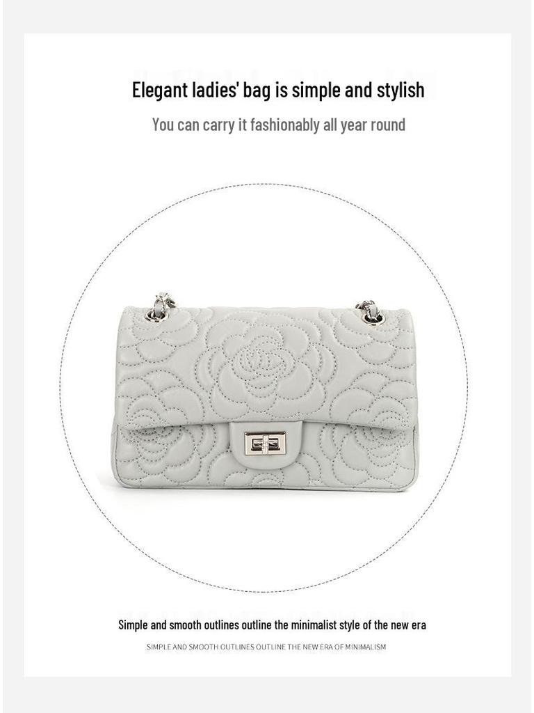 2025 Lambskin Camellia Diamond Quilted Coco Style Women's Crossbody Chain Bag