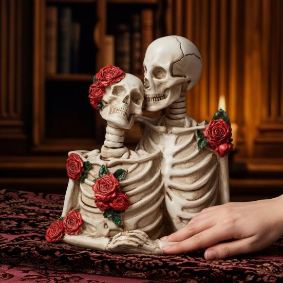 Mroczne Romantyczne Ozdoby, Gotycka Para Model Czaszki z Żywicy, Unikalna Dekoracja i Rekwizyt na Halloween do Upiornego Wystroju Domu, Miłośnicy Gotyku, Nawiedzony Dom