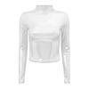 Womens Metallic Long Sleeve T-Shirt Fashion Shiny Top Slim Fit Mock Neck Tops Cocktail Dancing Party Club Music Festival Costume