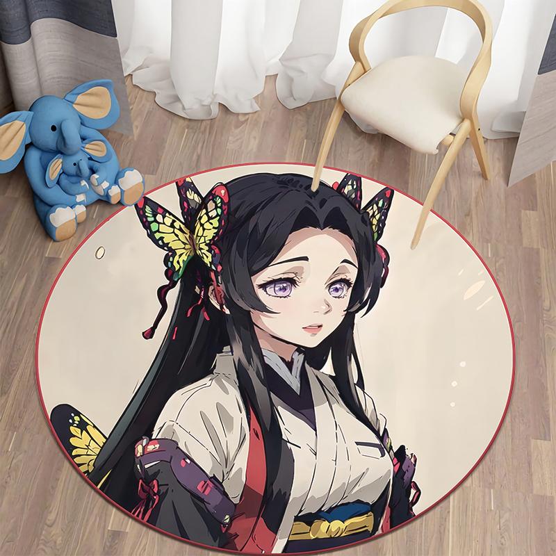  Demon Slayer Japanese Anime HD Print Round Carpet Bedroom Balcony Entry Door Chair Non-slip Mat Popular Decorative Rugs